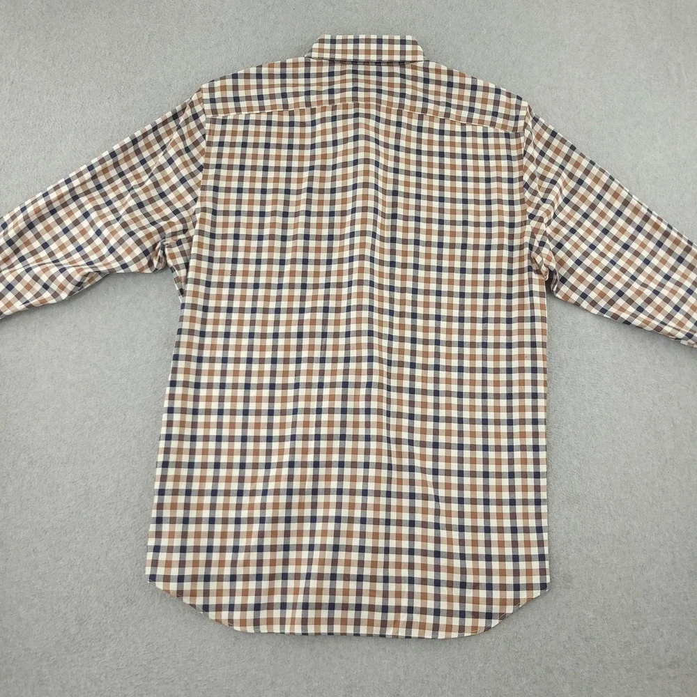 Banana Republic Dress Shirt Mens L Brown Navy Gingham Slim Fit Non Iron Oxford
